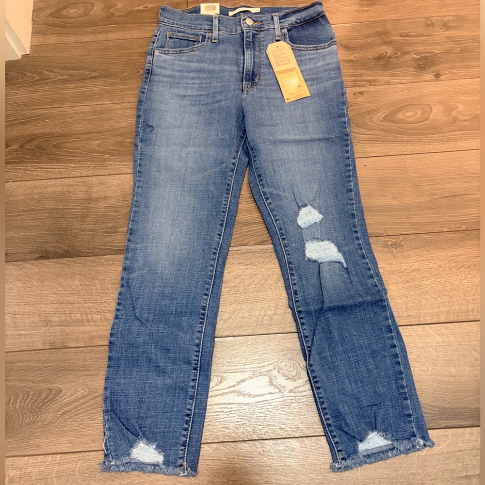 28 724 Cropped Levi's Blue Straight Leg Women's Jeans - Picture 2 of 2